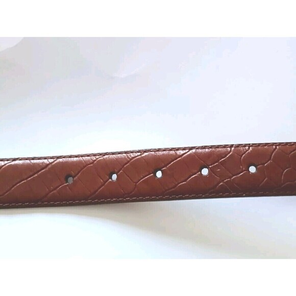 Tasso Elba Leather Belt Size 42 Brown Embossed Unisex Chrome Buckle Men Women - Picture 6 of 10